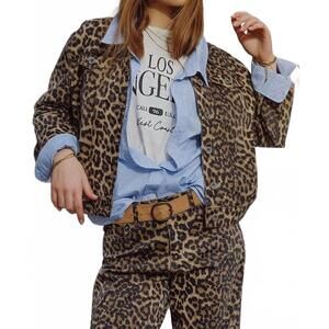 NEW Q2 leopard print denim jacket in brown